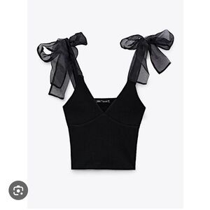 Zara Black Organza Bow Tie Top
